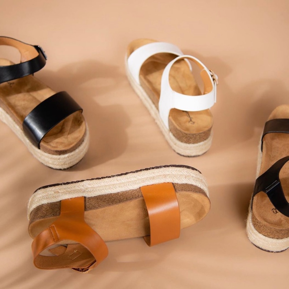 Cognac band espadrille platform wedge sandals - Picture 2 of 4
